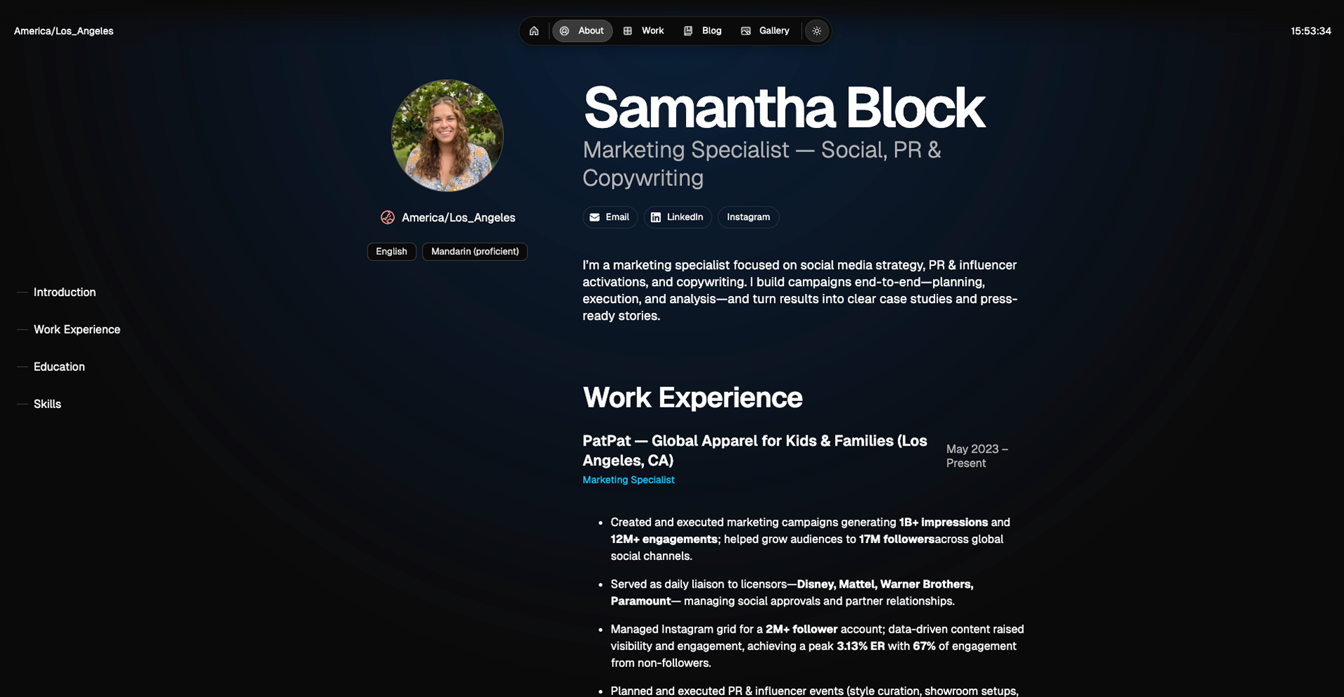 Portfolio website — frame 1