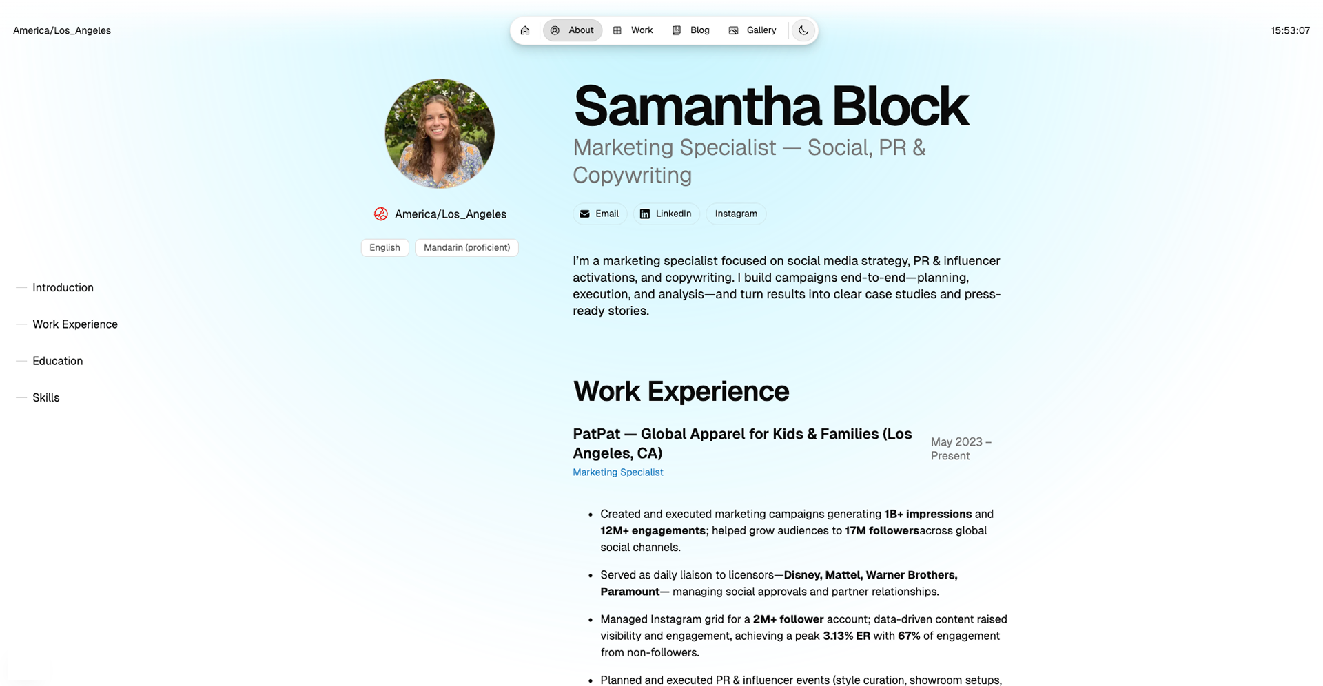Portfolio website — frame 3