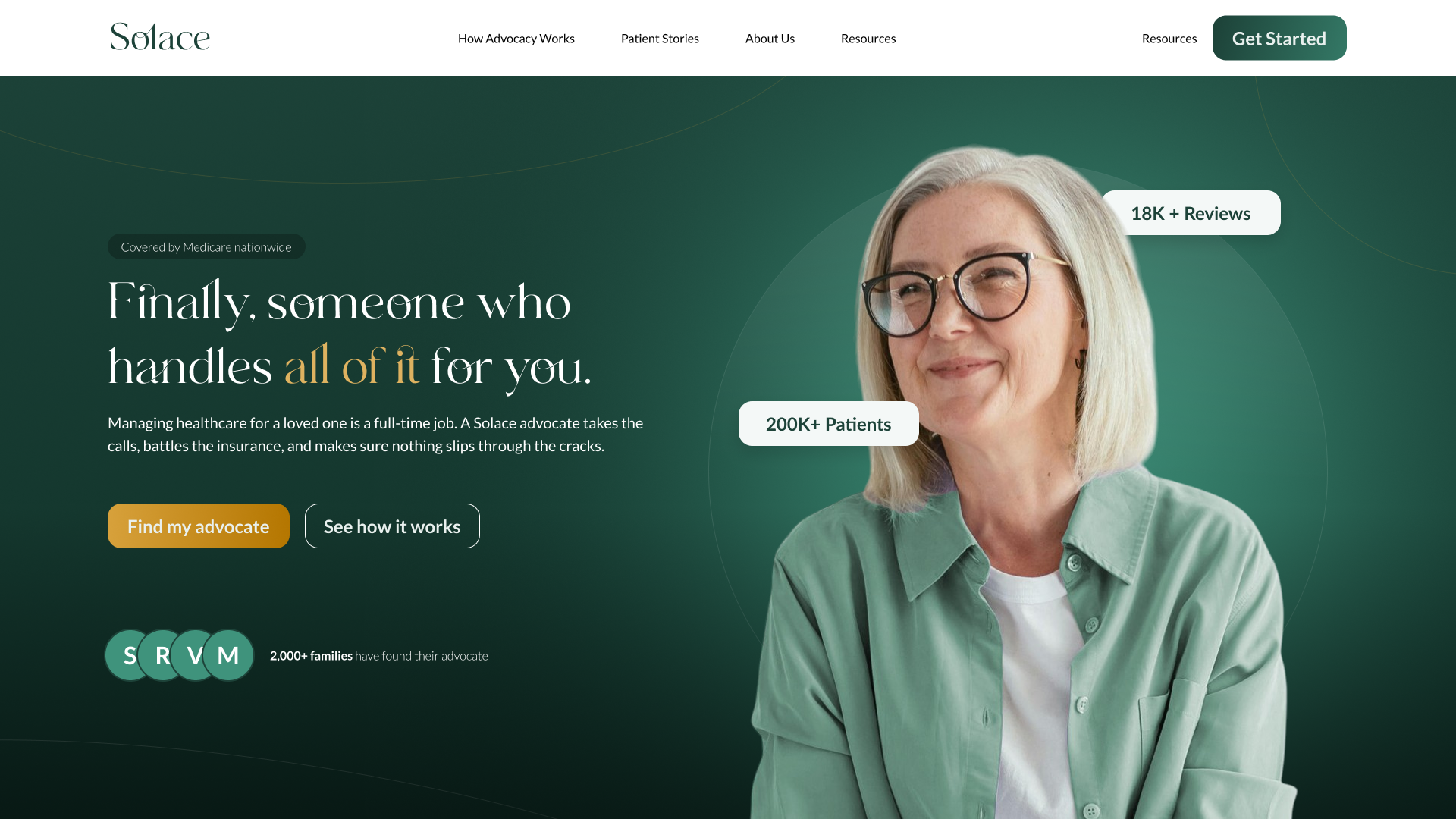 Solace — desktop hero landing page